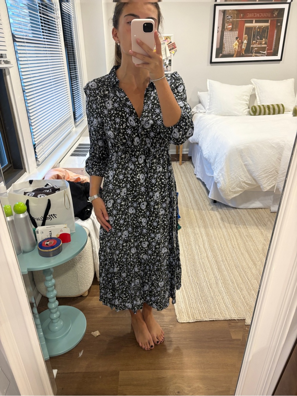 Zara Black Floral Maxi Dress with White Print